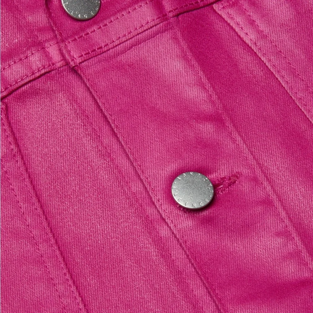 $410 NWT L’Agence Sz Large Janelle Coated Jean Jacket in Hot Neon Barbie Pink
